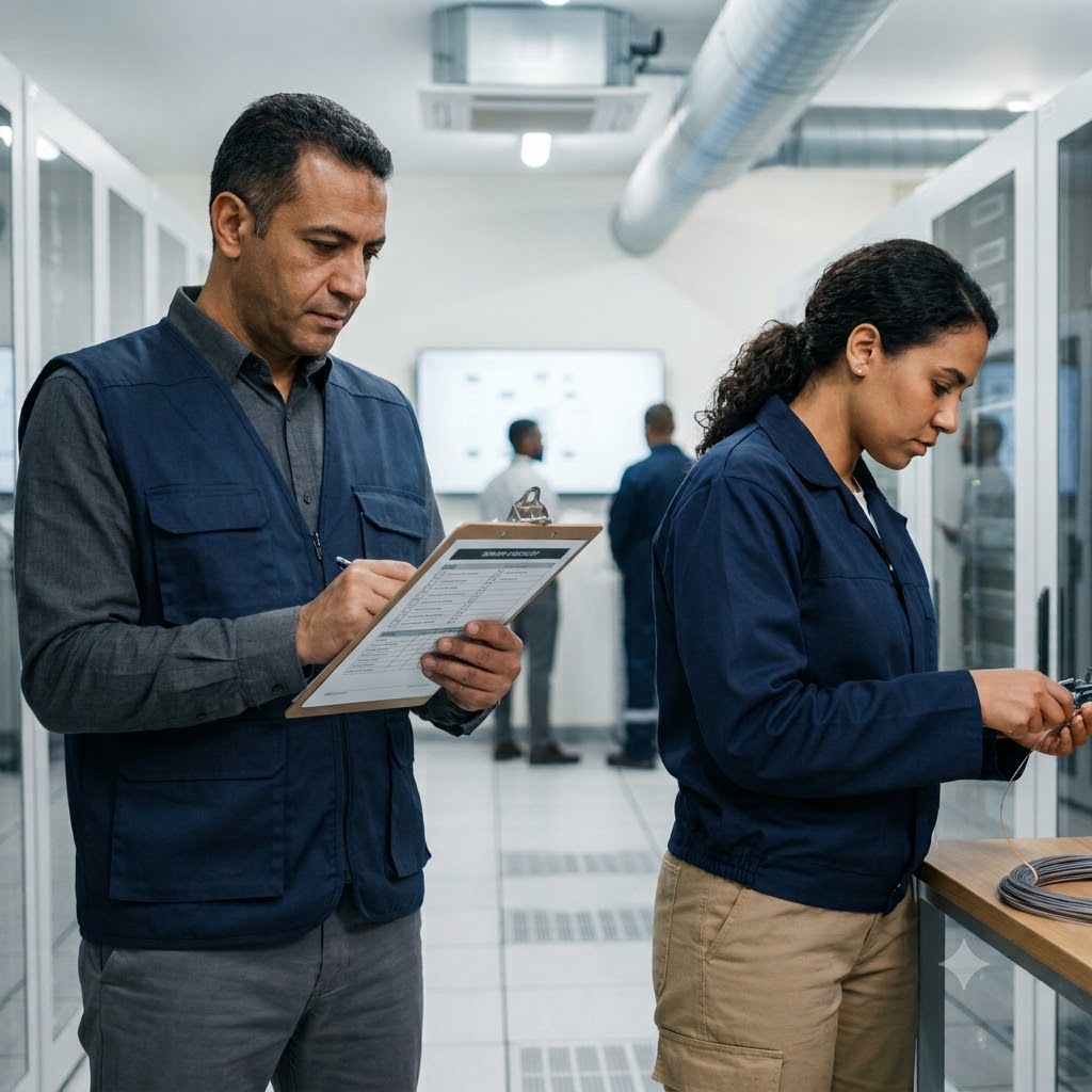 ABIA Independent Competency Assessment — Evaluator Reviewing Professional Work An ABIA-style assessor observing a professional demonstrating a practical skill during a competency evaluation